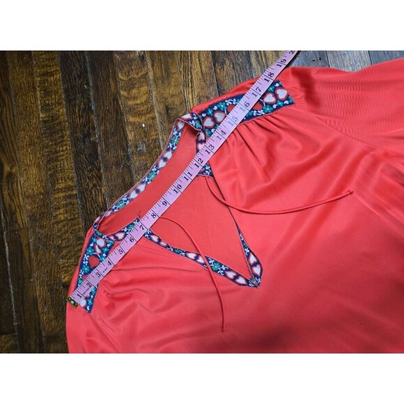 Vintage 70s Red Flowy Kaftan Maxi Dress Bohemian - Picture 7 of 16